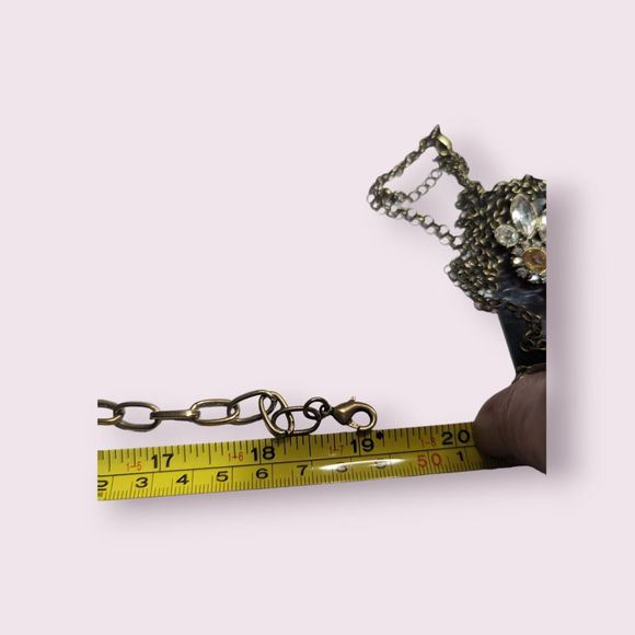 MULTICOLOR ACRYLIC STONES GOLDEN FLOWER LINKS RENAISSANCE STYLE CHOKER NECKLACE - Picture 10 of 10